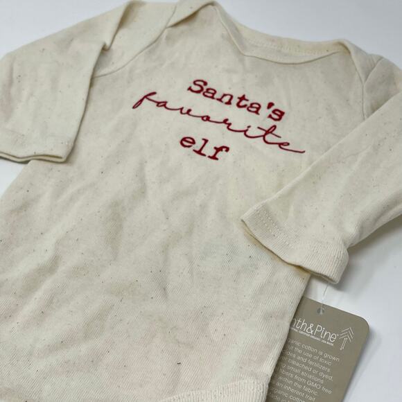 Tenth & Pine Santa's Favorite Elf Christmas Cream Red Baby Onesie 0-3 Months - Picture 1 of 6